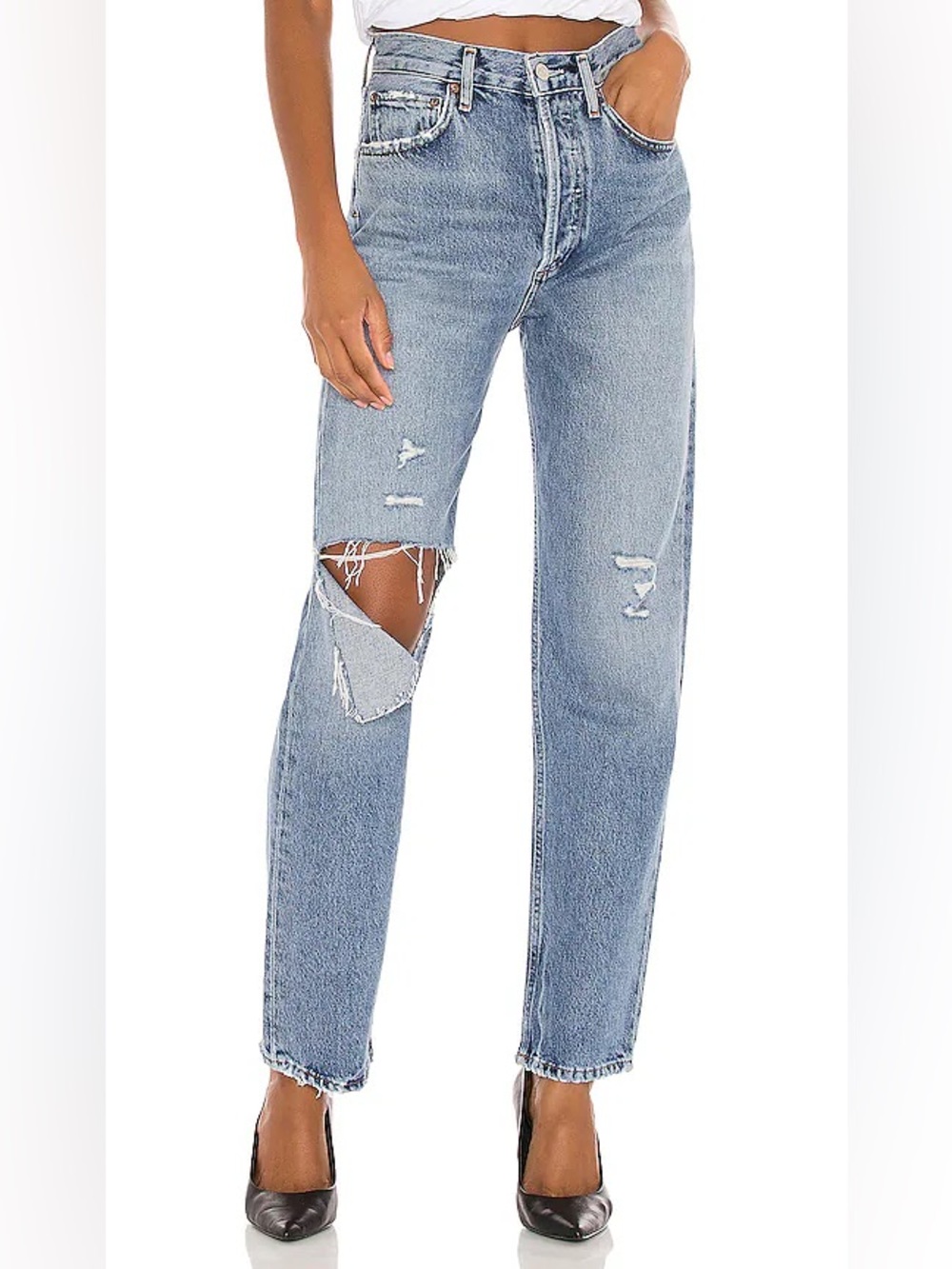 90's Pinch Waist in Lineup AGOLDE Light Wash Jeans High Rise Distressed Size 25